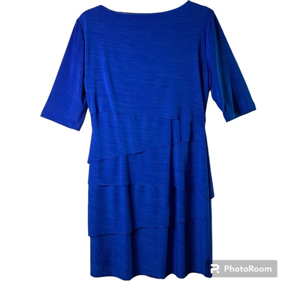 Tahari ASL Dress Size 8 Cobalt Blue Layered Skirt 3/4 Length Sleeves Career - Picture 5 of 11